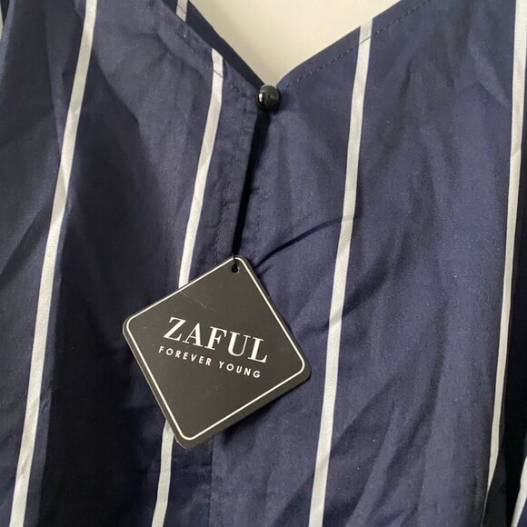 Zaful | NWT Striped Belted Romper Playsuit in Navy Blue/White Size 6 - Picture 5 of 8